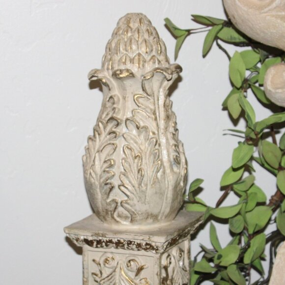 Shabby Ornate 16" Old World French Country Cream & Gold Decor Finial - Picture 9 of 10
